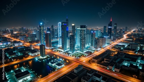 Wallpaper Mural  Bright cityscape at night illuminated by neon lights and traffic Torontodigital.ca