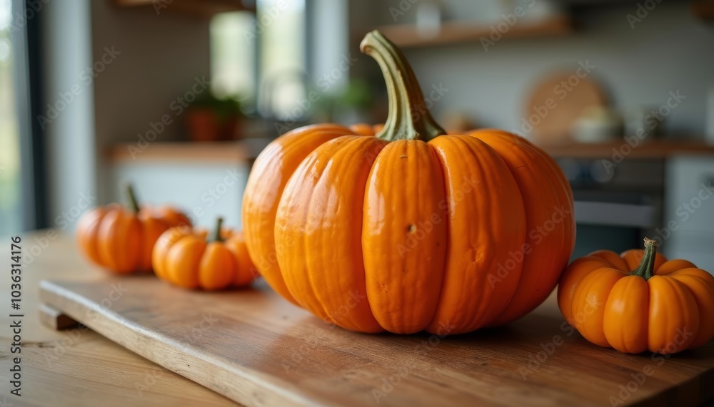 Autumn harvest vibes with pumpkins on a rustic table Autumn harvest vibes with pumpkins on a rustic table