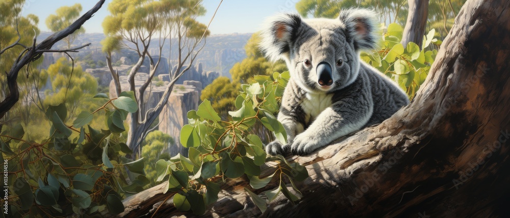 Fototapeta premium Realistic Australian Nature Scene with Koala