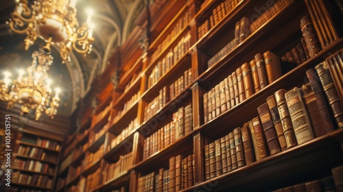 A musty smell of aged leather and paper fills the air of this centuriesold library as the light from an old chandelier dances across the shelves.