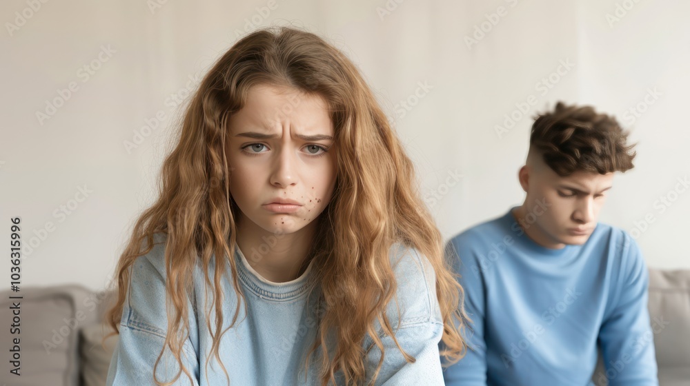 Desperate Attempt to Save Marriage: Couple in Therapy, Woman Crying on Couch with Disengaged Husband Desperate Attempt to Save Marriage: Couple in Therapy, Woman Crying on Couch with Disengaged Husband