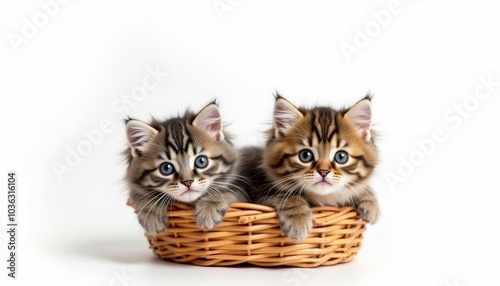  Two adorable kittens in a basket ready for a cuddle photo