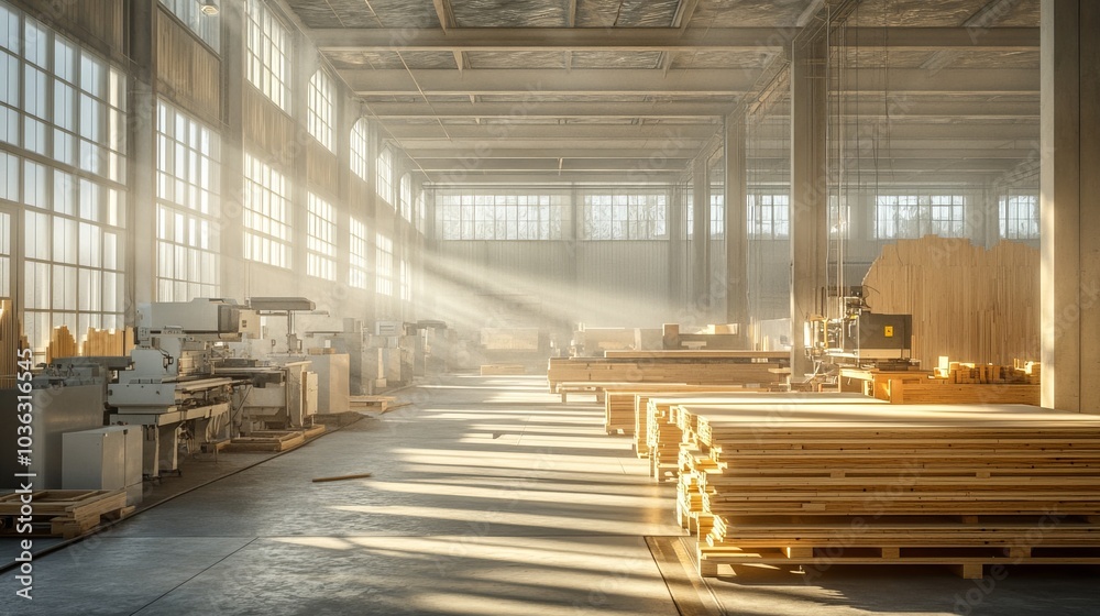 Efficient and Clean Plywood Factory with Advanced CNC Machine Operations in a Warm and Well-Lit Environment