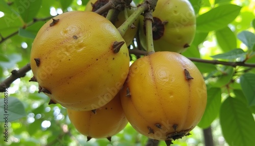  Bright and ripe fruit hanging from a tree