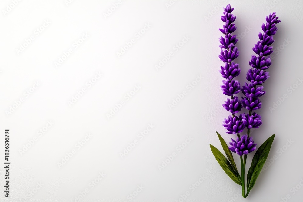 Obraz premium A simple outline of a Lavender sprig, with delicate purple flowers standing out against a white background