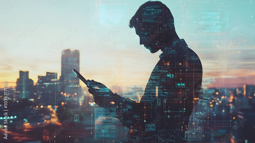 Fototapeta premium Man using mobile smart phone with global network connection, Technology, innovative and communication concept. 