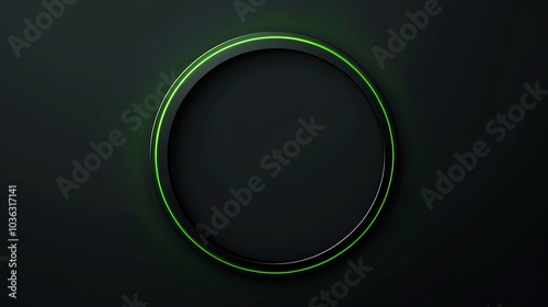 A minimalist circular design with a glowing green outline on a dark background.