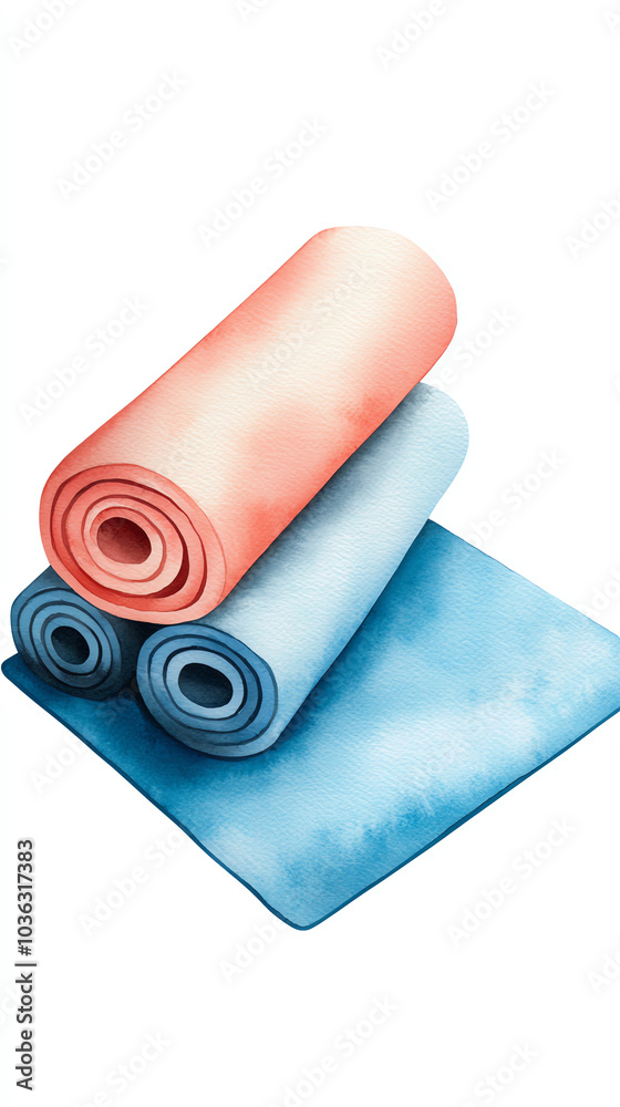 Elegant watercolor rolls of soft textiles in pastel hues for interior decor and crafting projects Elegant watercolor rolls of soft textiles in pastel hues for interior decor and crafting projects