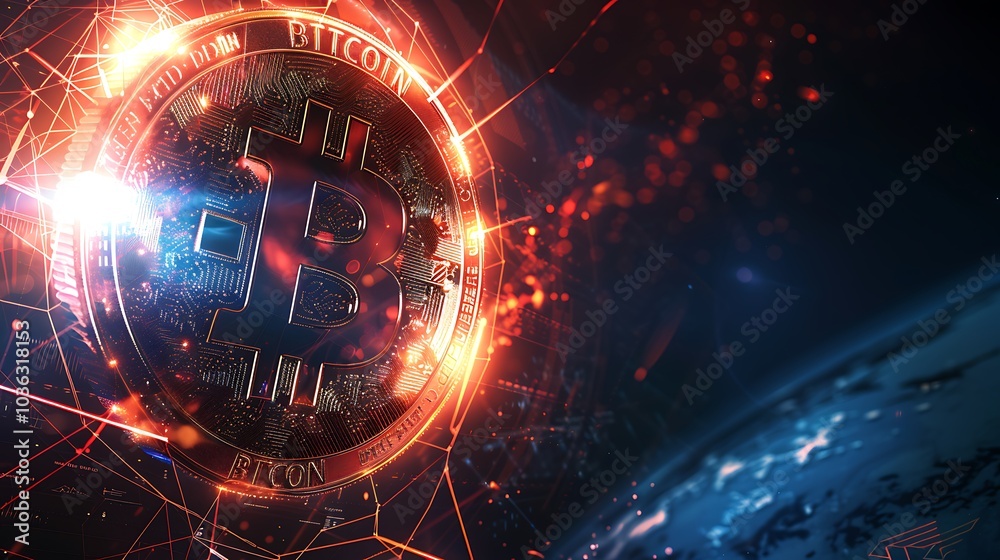 Obraz premium A digital representation of Bitcoin symbolizing cryptocurrency and technology.