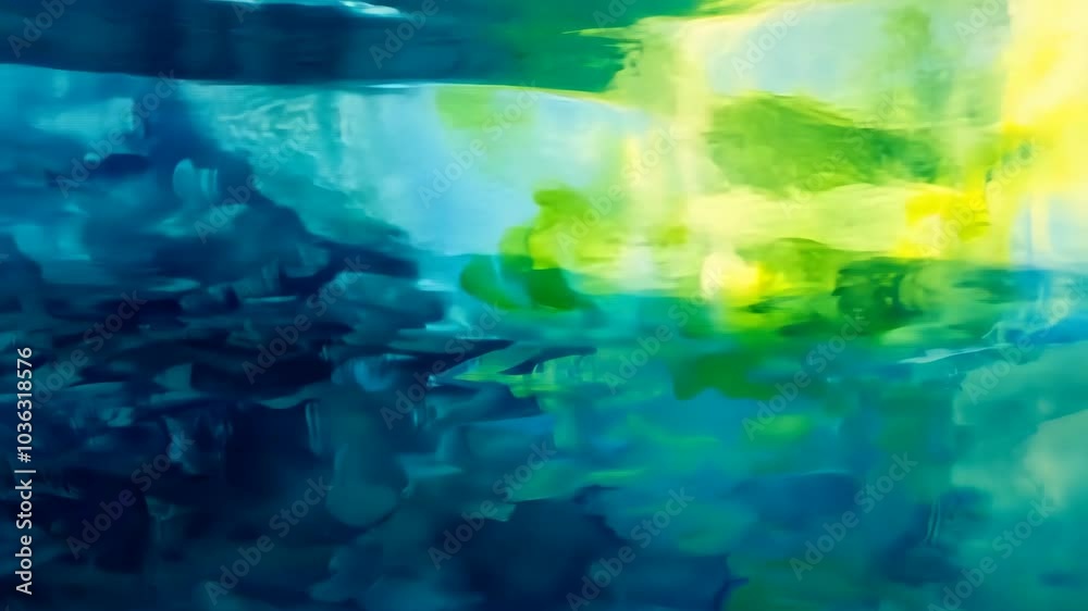 The reflection of a summer sky on a calm lake creates a beautiful abstract pattern of green and blue hues The reflection of a summer sky on a calm lake creates a beautiful abstract pattern of green and blue hues