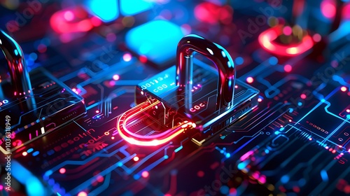 A close-up of digital locks on a circuit board, symbolizing cybersecurity and data protection.