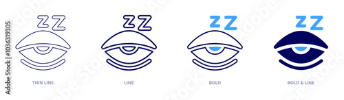 Sleepy icon in 4 different styles. Thin Line, Line, Bold, and Bold Line. Duotone style. Editable stroke