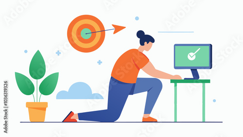 Someone setting a goal to improve their posture and actively working on correcting their posture throughout the day ultimately reducing back pain and improving their overall. Vector illustration