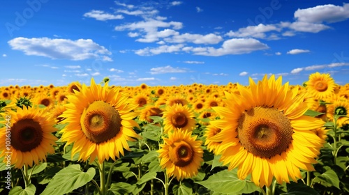 Vibrant Sunflower Field Under Blue Sky