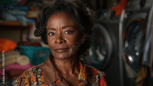 Joyful African American Woman Delighted with Fresh Laundry After Professional Cleaning