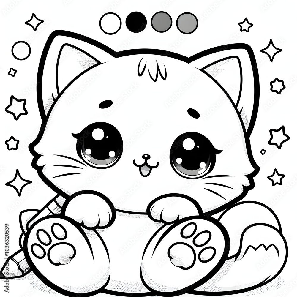 Gatito diseño Kawaii para colorear Gatito diseño Kawaii para colorear