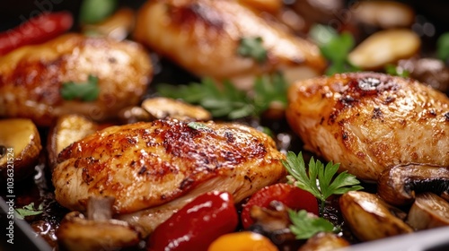 Roasted Chicken Breast with Mushrooms and Peppers