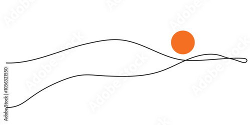 one continuous line drawing of mountain view and sunset.one line drawing of minimalist mountain view.minimalist single line of mountain view.isolated white background