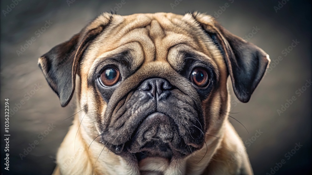 A close-up portrait of a pug with a soulful gaze and a wrinkled face, capturing the essence of canine innocence and curiosity. A close-up portrait of a pug with a soulful gaze and a wrinkled face, capturing the essence of canine innocence and curiosity.