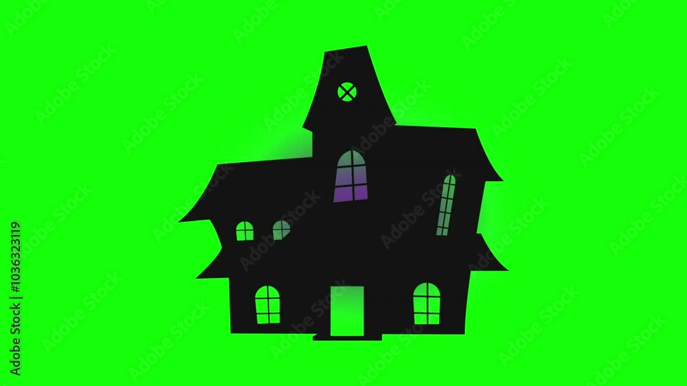 Haunted house Halloween animation on green screen Haunted house Halloween animation on green screen