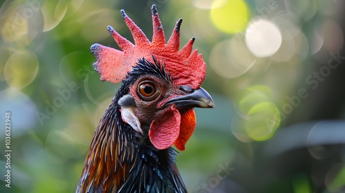 a close up of a rooster with a red comb photo