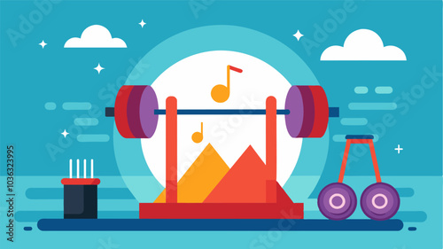 The music played in the gym is uplifting and energizing creating a positive atmosphere for working out.. Vector illustration