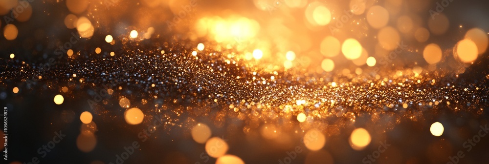 A blurry image of gold glitter with a yellow background A blurry image of gold glitter with a yellow background