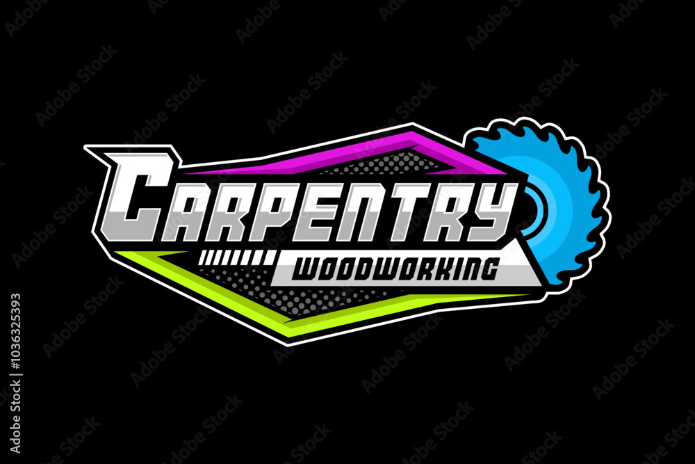 Carpentry woodworking racing style design illustration