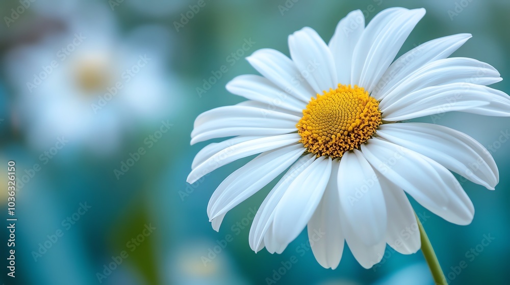 Obraz premium A close-up of a beautiful white daisy flower with a vibrant yellow center, showcasing nature's elegance and intricate details.