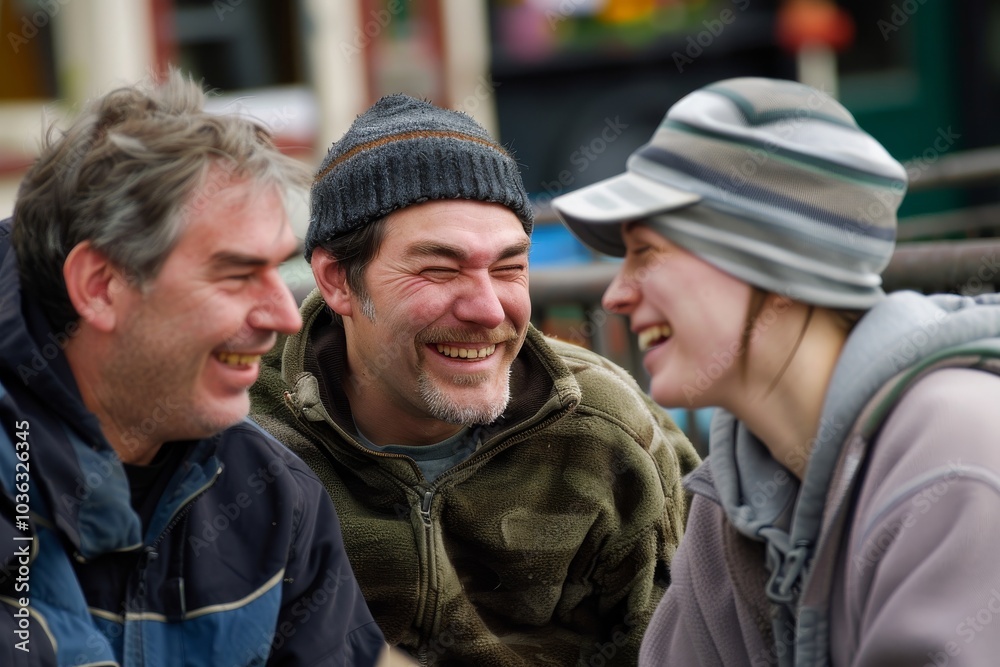 Group of friends laughing and having fun on a sunny day in the city Group of friends laughing and having fun on a sunny day in the city