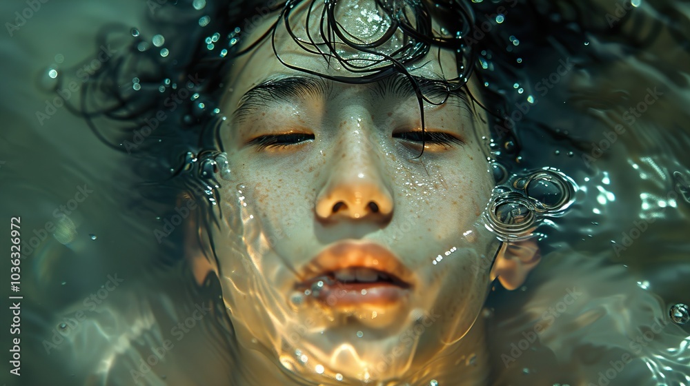 Underwater Portrait: A Close Up of a Person's Face Underwater Portrait: A Close Up of a Person's Face