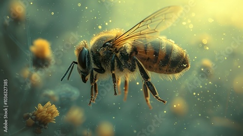 Close-Up of a Honeybee in Flight