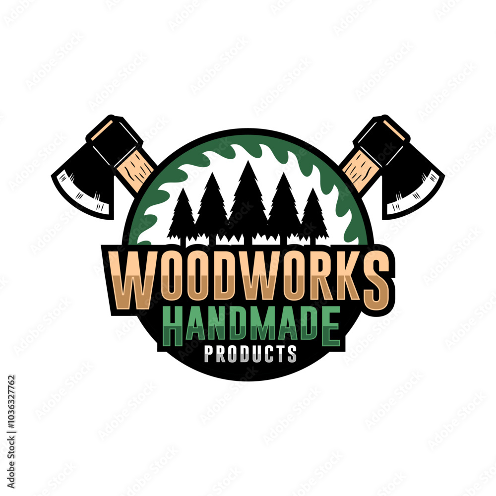 Woodworks handmade product vector design