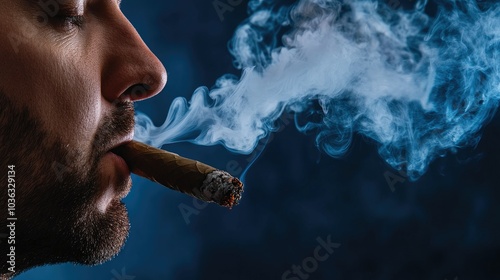 close up of a person smoking a cannabis marijuana joint photo