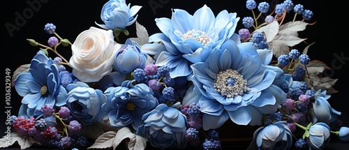 Beautiful Blue Floral Arrangement on Dark Background photo