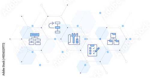 Project Banner Vector Illustration with Icon Style in Between. Line Duotone icon. Containing check list, use case, priority, project, delegate