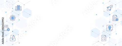 Project Banner Vector Illustration with Two-sided Icon Style. Line Duotone icon. Containing gear, project, brief, idea, rocket, file