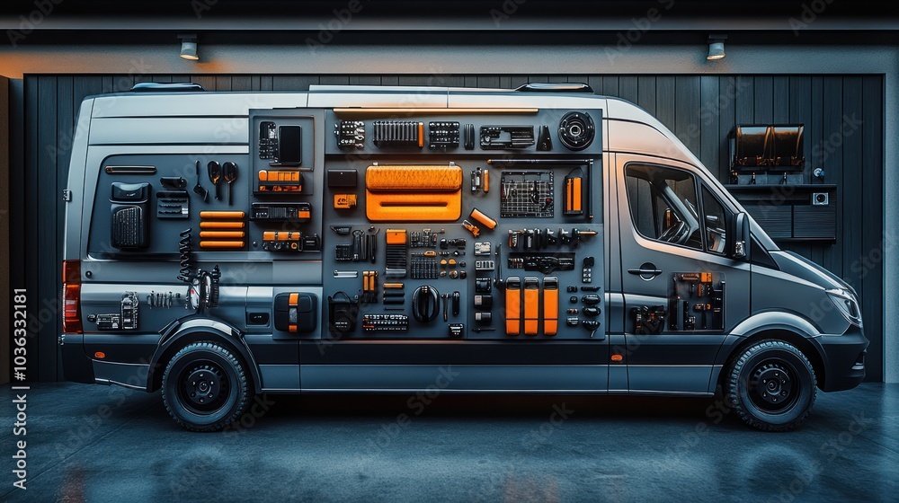 Fototapeta premium A van equipped with various tools and accessories for work.