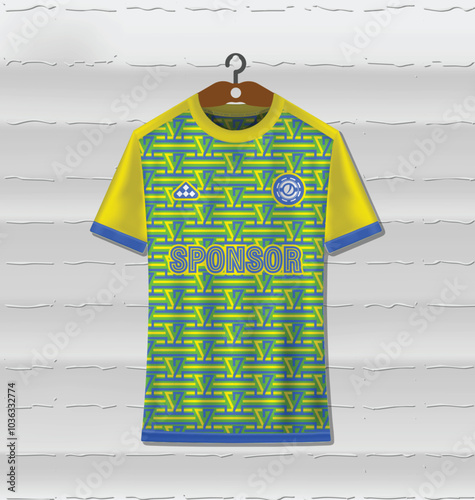 Sports uniform jersey design with yellow and green color pattern is easy for sublimation printing