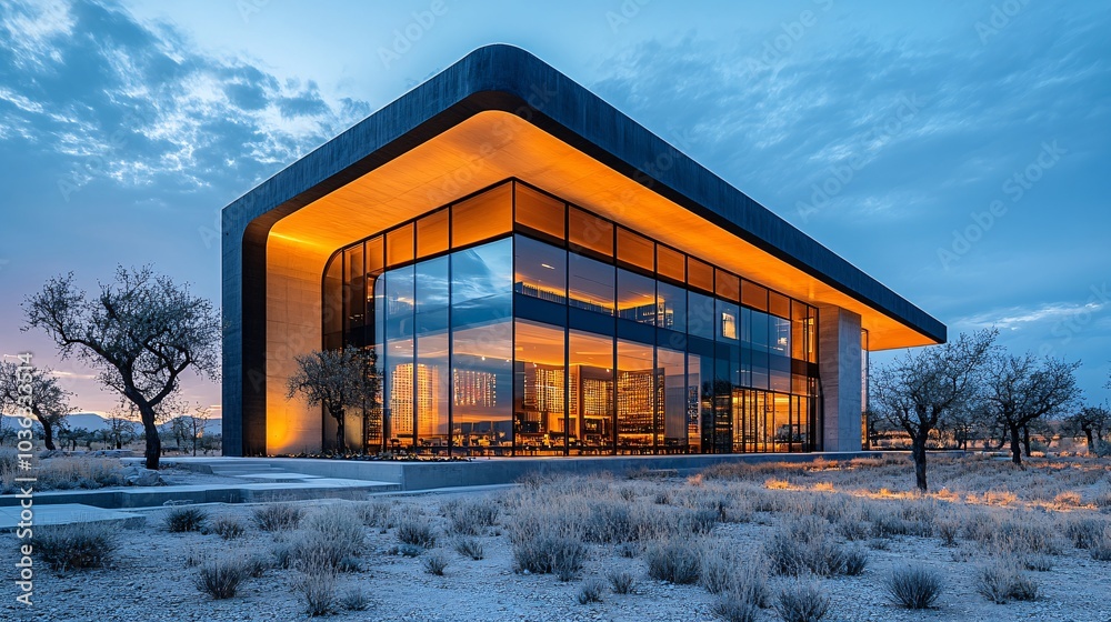 Modern Glass Winery in Scenic Landscape Modern Glass Winery in Scenic Landscape