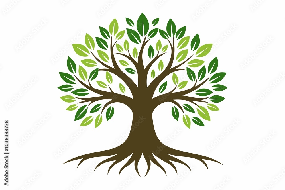 Fototapeta premium A tree with leaves and roots vector illustration