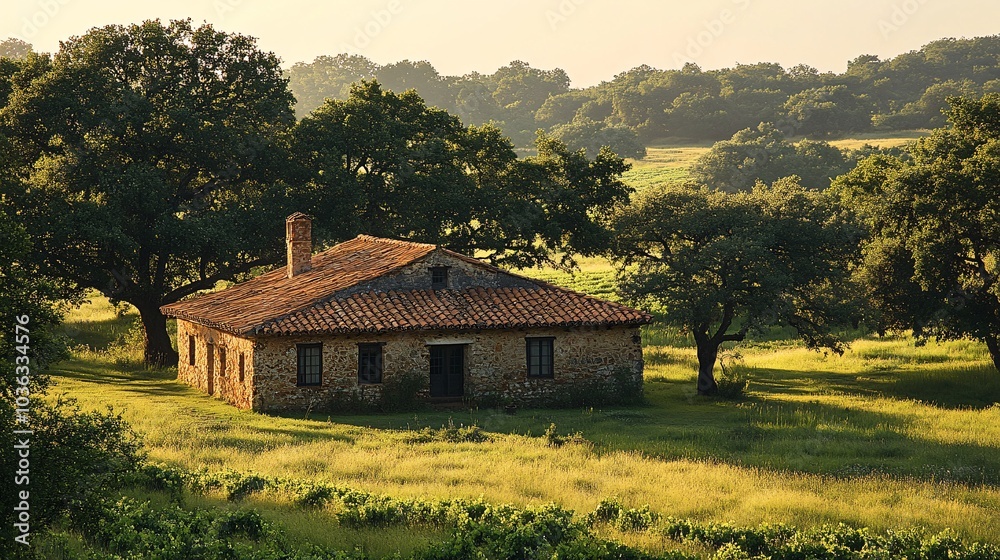 Fototapeta premium Rustic Winery Nestled Among Sparse Trees