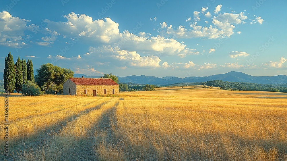 Serene Grassland View with Sparse Trees and Dramatic Sky