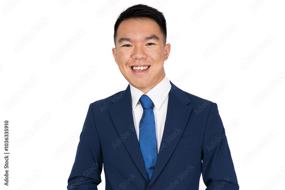 A young man is smiling happily in a suit and tie A young man is smiling happily in a suit and tie
