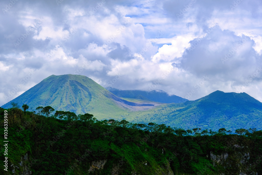 Indonesia Manado - Mount Mahawu - Mahawu Crater and view to volcano Lokon peak Indonesia Manado - Mount Mahawu - Mahawu Crater and view to volcano Lokon peak