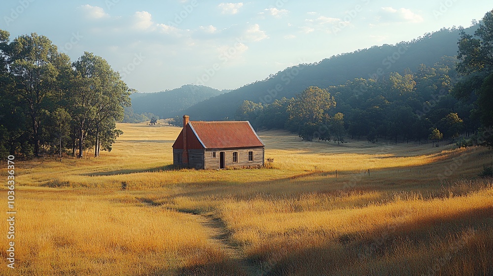 Serene Grassland with Rustic Winery in Open Landscape Serene Grassland with Rustic Winery in Open Landscape