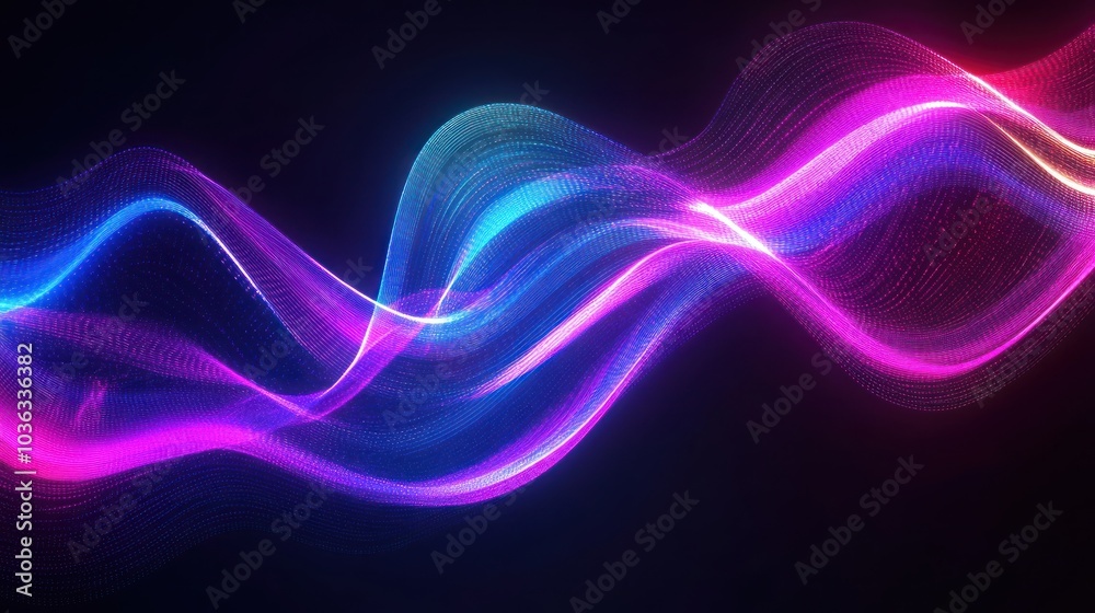 3D Wave Neon LED lights glowing flow technology background, AI generated image 3D Wave Neon LED lights glowing flow technology background, AI generated image