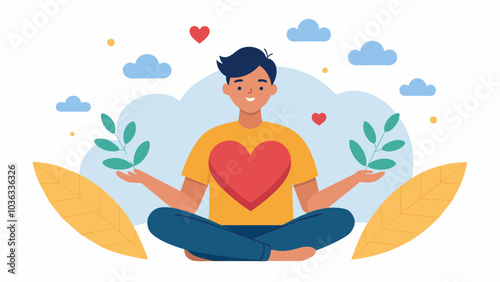 Someone practicing selflove and selfcompassion treating themselves with kindness and understanding.. Vector illustration