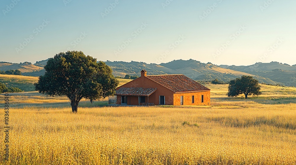 Tranquil Winery in Open Fields at Golden Hour Tranquil Winery in Open Fields at Golden Hour
