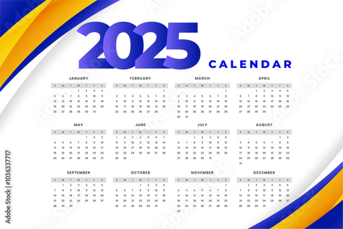 2025 full page calendar template in modern style